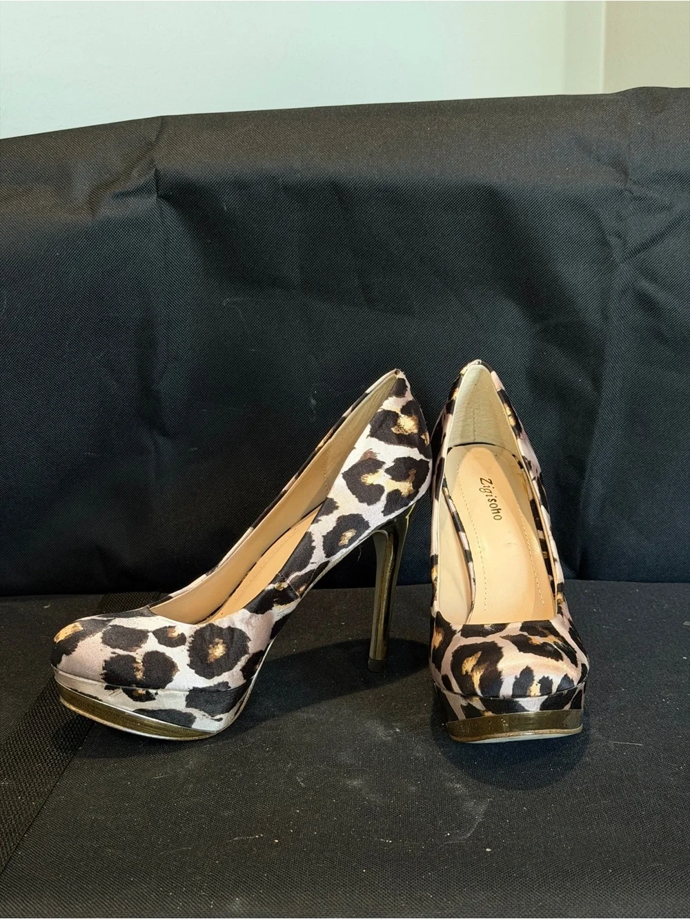 Zigi Soho Leopard Print Platform Pumps with Gold Accents